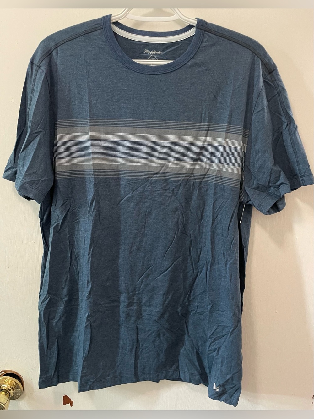 Flag & Anthem Men's Navy Heather Short Sleeve Crew Neck Stripe T-Shirt Medium M